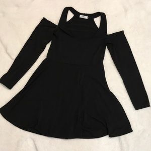 Black shoulder less dress